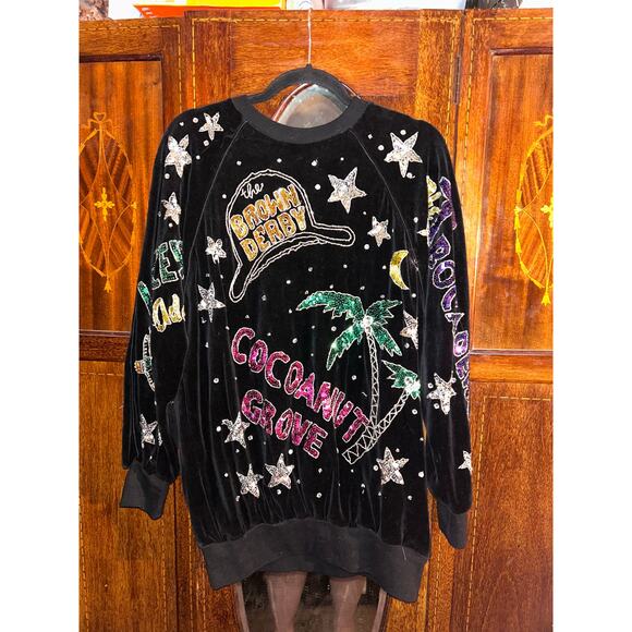 Bonnie Boerer & Co Vintage Velvet Sweatshirt Derby Cocoanut Grove Sequin Beaded - Picture 1 of 14